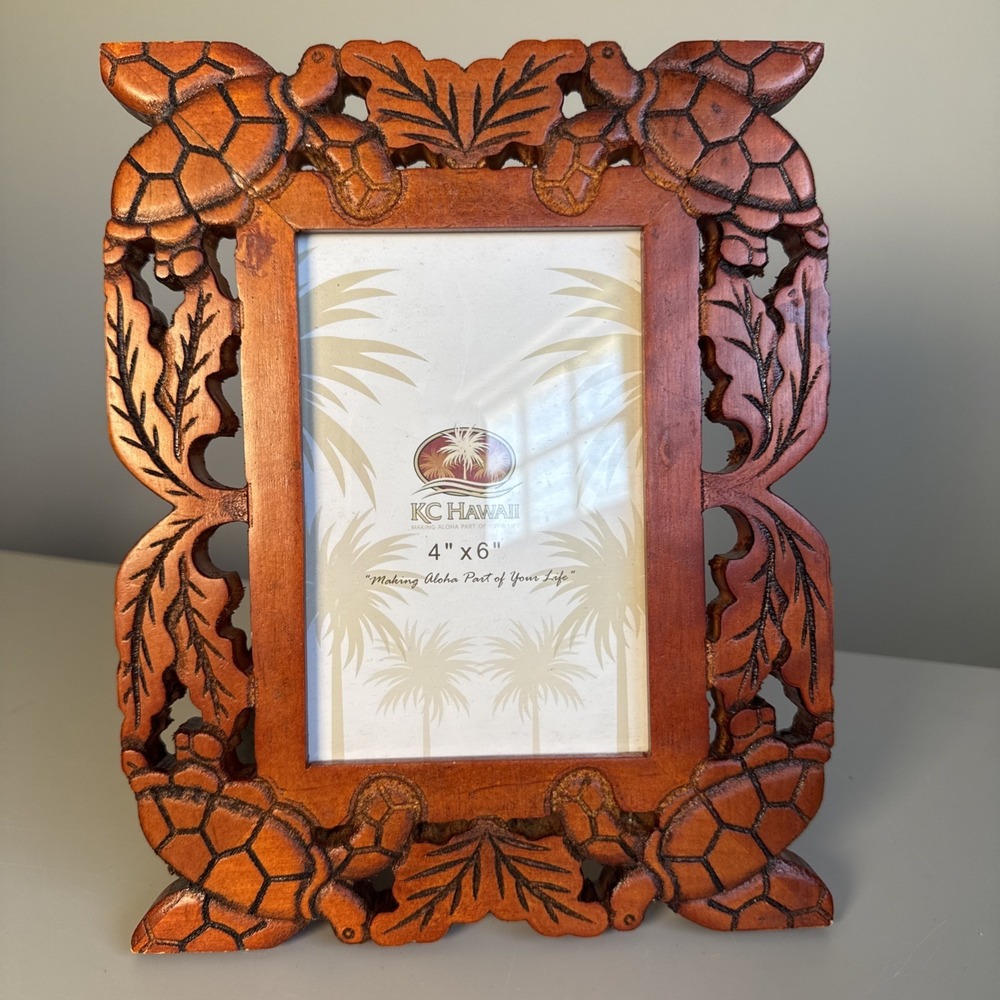KC Hawaii Turtle Wood Carved Picture Frame 4x6 Turtles